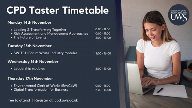 Explore FREE digital CPD Taster Sessions at University of the West of Scotland