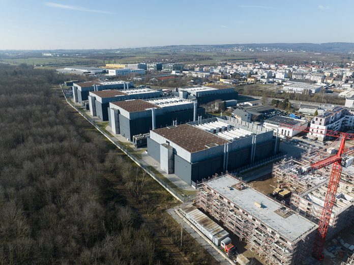 Data center building, Frankfurt 4, large scale computer and IT infrastrucutre in Germany.